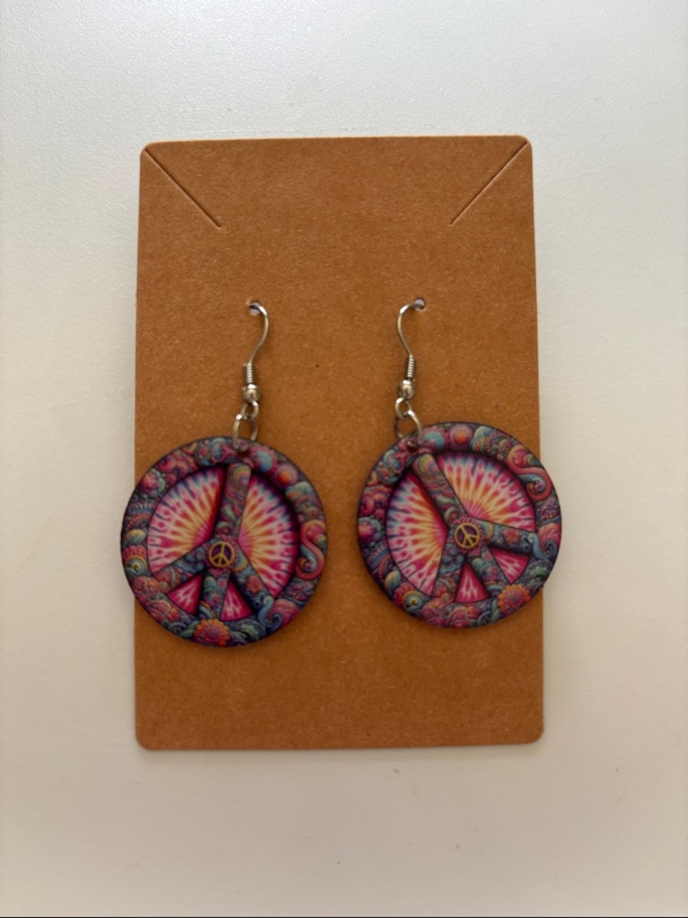 Fashion Jewelry Pink Multicolor Peace Sign Drop Earrings